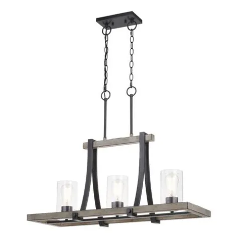 Flash Sale Patriot Lighting® Elegant Home Brooklyn Natural Iron & Distressed Faux Wood 3 Light Island Light