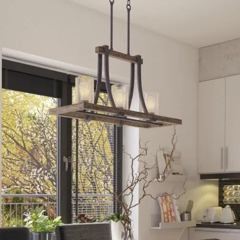 Flash Sale Patriot Lighting® Elegant Home Brooklyn Natural Iron & Distressed Faux Wood 3 Light Island Light