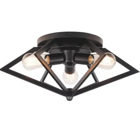Hot Sale Patriot Lighting® Pyramus Matte Black 3-Light Flush Mount Ceiling Light