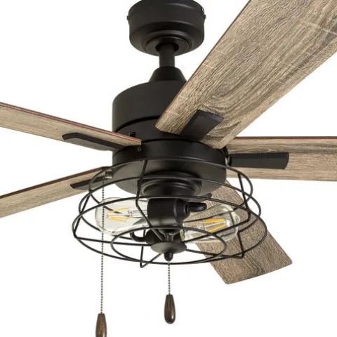 Hot Sale Patriot Lighting™ Miller Station 52″ Matte Black Industrial Indoor Led Ceiling Fan
