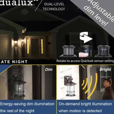 Hot Sale Patriot Lighting® Tree House Dualux Oil-Rubbed Bronze Motion Sensor Outdoor Security Wall Light
