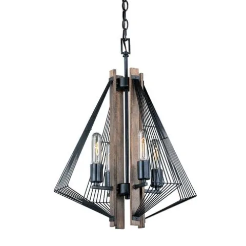 Hot Sale Patriot Lighting® Rochester 4-Light Black Iron & Brunished Oak Chandelier