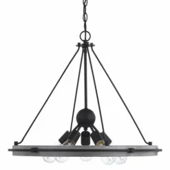 New Patriot Lighting® Clint Textured Black And Weathered Gray Faux Wood 5-Light Pendant