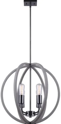 New Patriot Lighting® Elegant Home Hendy Black Stainless Steel & Faux Wood 4-Light Pendant