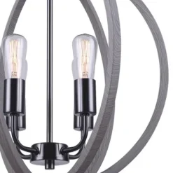 New Patriot Lighting® Elegant Home Hendy Black Stainless Steel & Faux Wood 4-Light Pendant