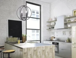 New Patriot Lighting® Elegant Home Hendy Black Stainless Steel & Faux Wood 4-Light Pendant
