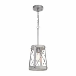 Outlet Patriot Lighting® Bea White Wash Faux Wood And Galvanized 1-Light Mini Pendant
