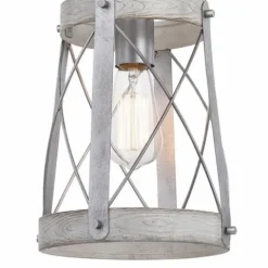 Outlet Patriot Lighting® Bea White Wash Faux Wood And Galvanized 1-Light Mini Pendant