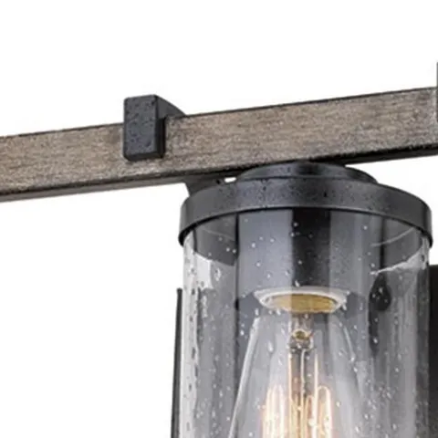 Outlet Patriot Lighting® Elegant Home Brooklyn Natural Iron & Distressed Faux Wood 3-Light Vanity Light