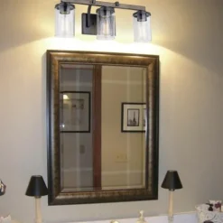 Outlet Patriot Lighting® Elegant Home Brooklyn Natural Iron & Distressed Faux Wood 3-Light Vanity Light