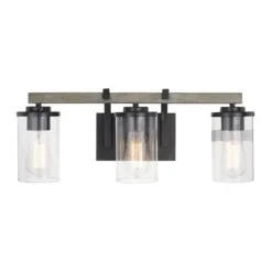 Outlet Patriot Lighting® Elegant Home Brooklyn Natural Iron & Distressed Faux Wood 3-Light Vanity Light