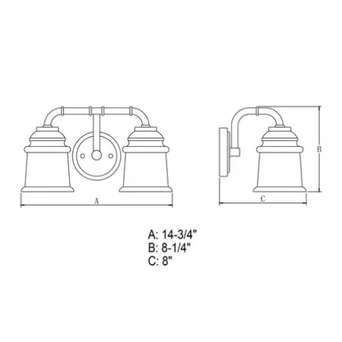 Outlet Patriot Lighting® Toledo Matte Black 2 Light Vanity Light