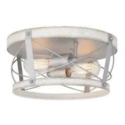 Promo Patriot Lighting® Bea White Wash Faux Wood & Galvanized 2-Light Flush Mount Ceiling Light