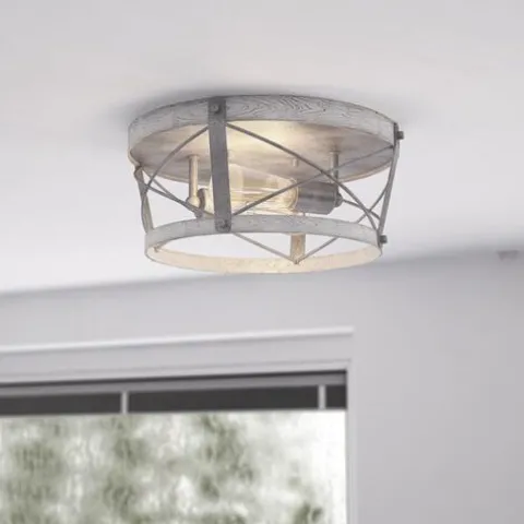 Promo Patriot Lighting® Bea White Wash Faux Wood & Galvanized 2-Light Flush Mount Ceiling Light
