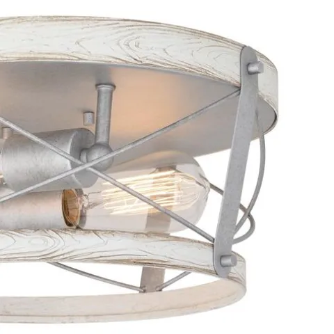 Promo Patriot Lighting® Bea White Wash Faux Wood & Galvanized 2-Light Flush Mount Ceiling Light