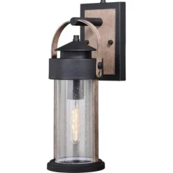 Promo Patriot Lighting® Cumberland Textured Dark Bronze And Burnished Oak Outdoor Wall Light