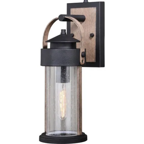 Promo Patriot Lighting® Cumberland Textured Dark Bronze And Burnished Oak Outdoor Wall Light