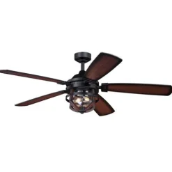 Promo Patriot Lighting™ Dalebrooke 54″ Black & Replica Wood Indoor/Outdoor Led Ceiling Fan