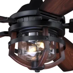 Promo Patriot Lighting™ Dalebrooke 54″ Black & Replica Wood Indoor/Outdoor Led Ceiling Fan
