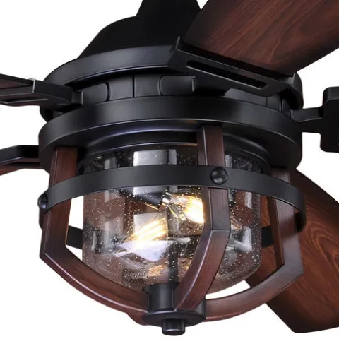 Promo Patriot Lighting™ Dalebrooke 54″ Black & Replica Wood Indoor/Outdoor Led Ceiling Fan