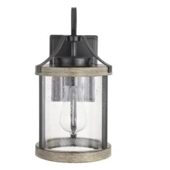 Promo Patriot Lighting® Elegant Home Brooklyn Natural Iron & Distressed Faux Wood Outdoor Wall Light