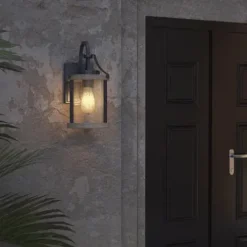 Promo Patriot Lighting® Elegant Home Brooklyn Natural Iron & Distressed Faux Wood Outdoor Wall Light