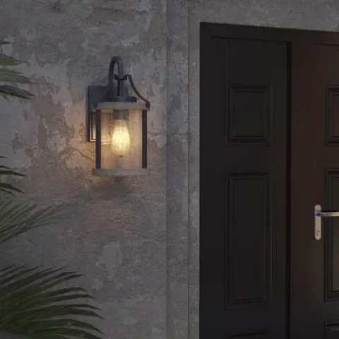 Promo Patriot Lighting® Elegant Home Brooklyn Natural Iron & Distressed Faux Wood Outdoor Wall Light