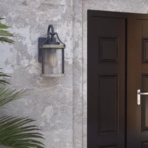 Promo Patriot Lighting® Elegant Home Brooklyn Natural Iron & Distressed Faux Wood Outdoor Wall Light