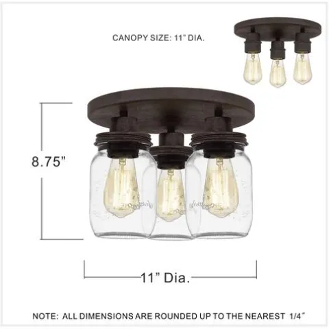 Top 10 Patriot Lighting® Wheland Matte Black 3-Light Semi-Flush Mount Ceiling Light