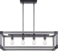 Wholesale Patriot Lighting® Elegant Home Hendy 4-Light Black Stainless Steel & Faux Wood Island Light