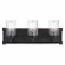 Wholesale Patriot Lighting® Levon Weathered Gray Faux Wood And Black 3-Light Vanity Light