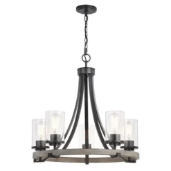 Wholesale Patriot Lighting® Elegant Home Brooklyn 5-Light Natural Iron & Distressed Faux Wood Chandelier