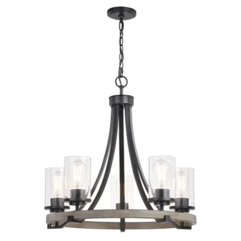 Wholesale Patriot Lighting® Elegant Home Brooklyn 5-Light Natural Iron & Distressed Faux Wood Chandelier