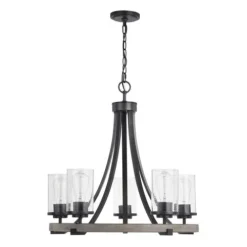 Wholesale Patriot Lighting® Elegant Home Brooklyn 5-Light Natural Iron & Distressed Faux Wood Chandelier