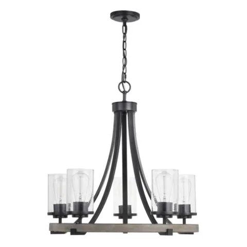 Wholesale Patriot Lighting® Elegant Home Brooklyn 5-Light Natural Iron & Distressed Faux Wood Chandelier