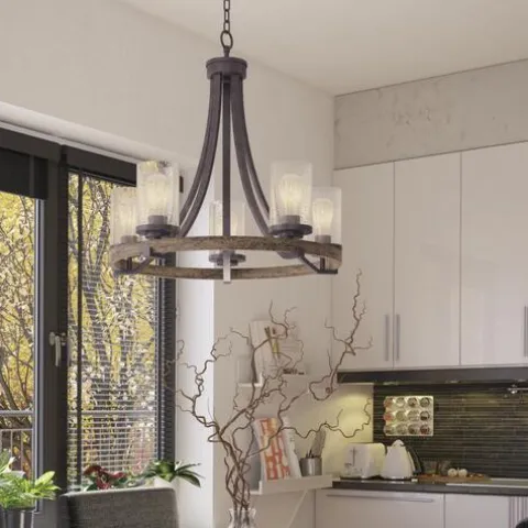 Wholesale Patriot Lighting® Elegant Home Brooklyn 5-Light Natural Iron & Distressed Faux Wood Chandelier